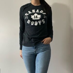 🍁 Roots Dark Grey Long Sleeve T-Shirt - Women's Size  XS 🍁